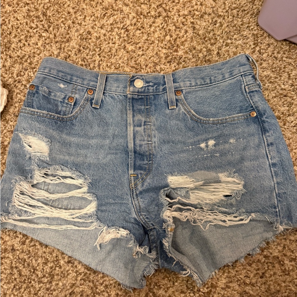 Distressed Denim Blue Shorts